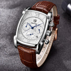 Classic Rectangle Waterproof Case Vintage Design Luxury Watches Leather Strap Business Casual Analog Wrist Watch For Men Stevvex