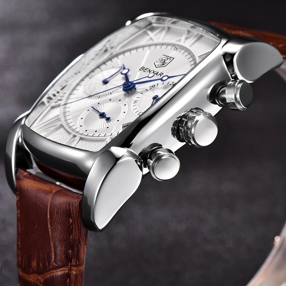 Classic Rectangle Waterproof Case Vintage Design Luxury Watches Leather Strap Business Casual Analog Wrist Watch For Men Stevvex