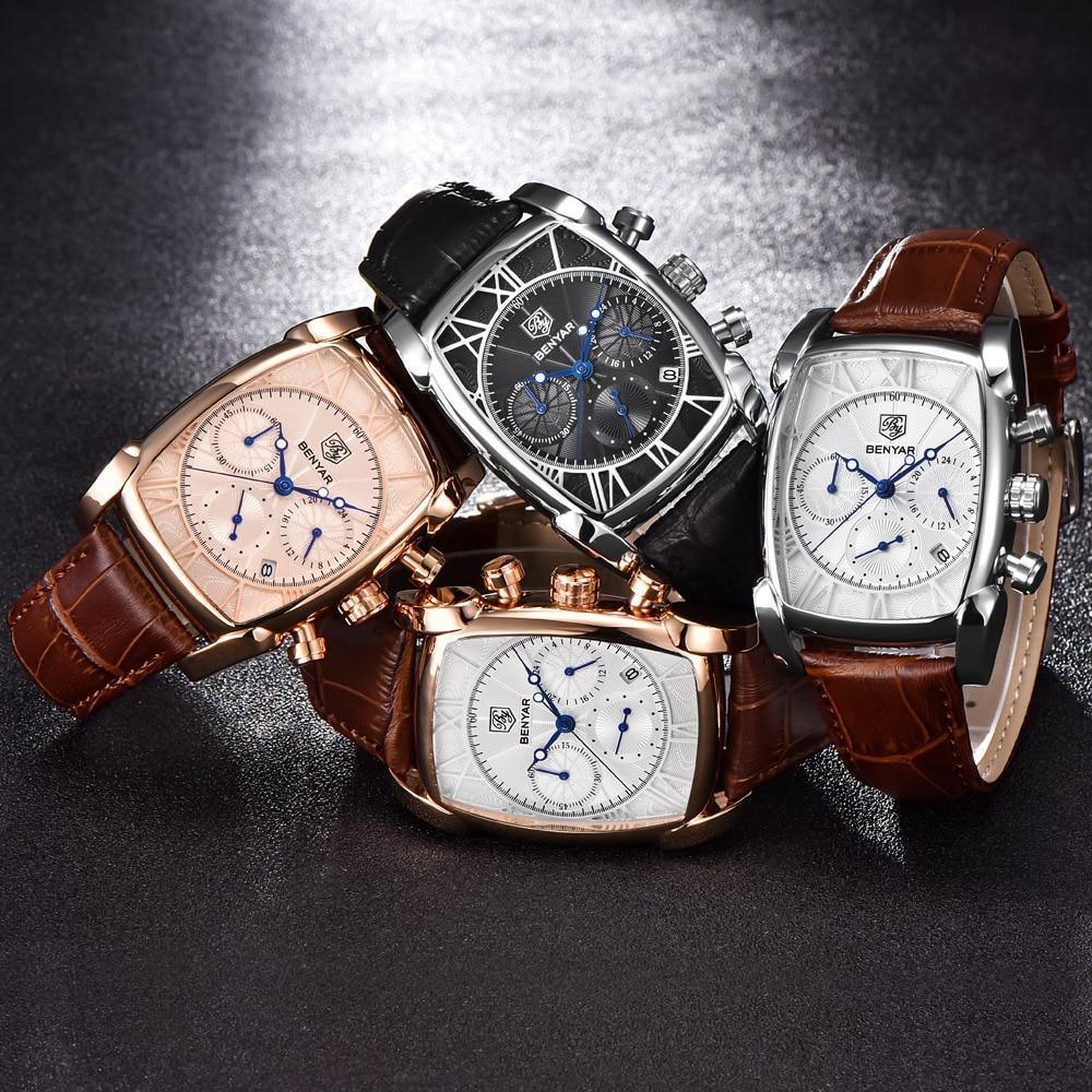 Classic Rectangle Waterproof Case Vintage Design Luxury Watches Leather Strap Business Casual Analog Wrist Watch For Men Stevvex