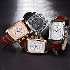 Classic Rectangle Waterproof Case Vintage Design Luxury Watches Leather Strap Business Casual Analog Wrist Watch For Men Stevvex