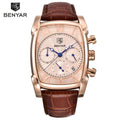 Classic Rectangle Waterproof Case Vintage Design Luxury Watches Leather Strap Business Casual Analog Wrist Watch For Men Stevvex