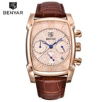 Classic Rectangle Waterproof Case Vintage Design Luxury Watches Leather Strap Business Casual Analog Wrist Watch For Men Stevvex
