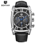 Classic Rectangle Waterproof Case Vintage Design Luxury Watches Leather Strap Business Casual Analog Wrist Watch For Men Stevvex