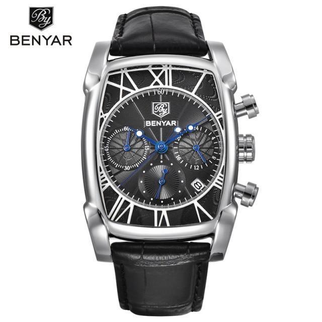 Classic Rectangle Waterproof Case Vintage Design Luxury Watches Leather Strap Business Casual Analog Wrist Watch For Men Stevvex
