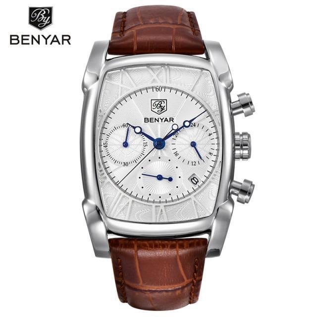 Classic Rectangle Waterproof Case Vintage Design Luxury Watches Leather Strap Business Casual Analog Wrist Watch For Men Stevvex