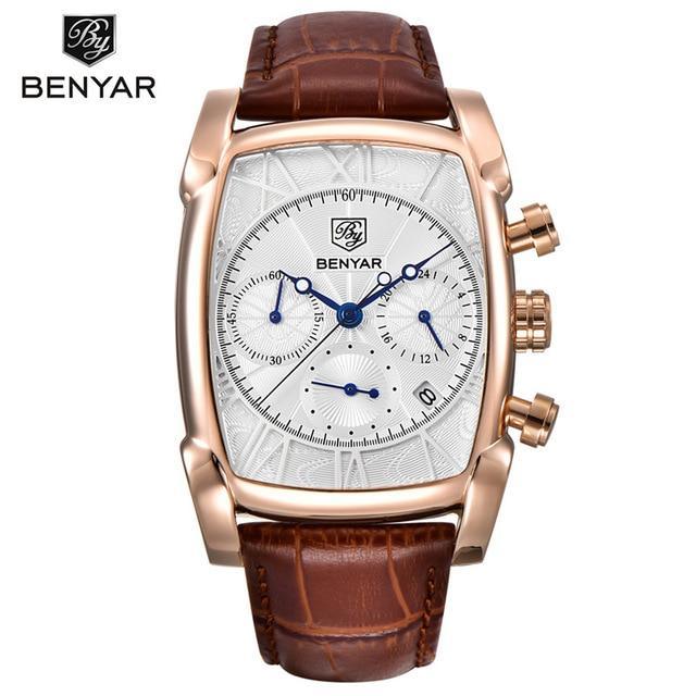 Classic Rectangle Waterproof Case Vintage Design Luxury Watches Leather Strap Business Casual Analog Wrist Watch For Men Stevvex