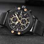Sport Chronograph Fashion Luxury Men Watches Mesh & Rubber Band Waterproof Quartz Gold Watch For Men
