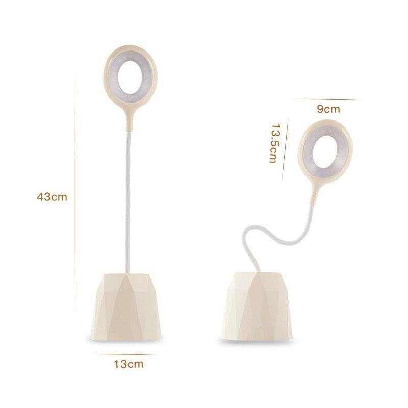 Creative USB Table Light Morden College Dorm Bedroom Study Led Desk Lamp Pen Container Macaroon Eye Protection Ring Table Lamp Decorative Table Lamp Cute Study Lamps for Bedroom Décor Stevvex