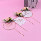 1Pcs Metal Happy Birthday Cake Topper Artificial flowers Cake Toppers Happy Birthday Cake Topper Metal And Acrylic Cake Decoration With Pink Artificial Flower Cluster For DIY Baby Shower Birthday Party Decoration Baking Decor Stevvex
