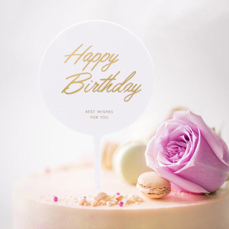 1Pcs Metal Happy Birthday Cake Topper Artificial flowers Cake Toppers Happy Birthday Cake Topper Metal And Acrylic Cake Decoration With Pink Artificial Flower Cluster For DIY Baby Shower Birthday Party Decoration Baking Decor Stevvex