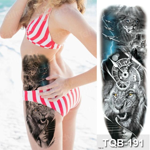 Luxury Black Temporary Tattoo Waterproof Big Lion Tattoo For Body Arm Legs Modern Large Design Stevvex
