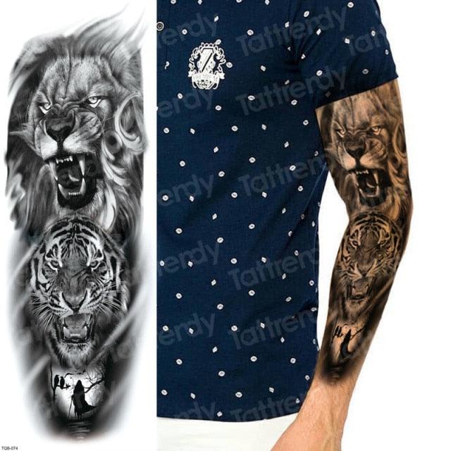 Luxury Black Temporary Tattoo Waterproof Big Lion Tattoo For Body Arm Legs Modern Large Design Stevvex