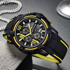 Modern Men's Black Quartz Watches Sports Silicone Strap Luminous Hands Wristwatch Luxury Waterproof Analog Watch Stevvex