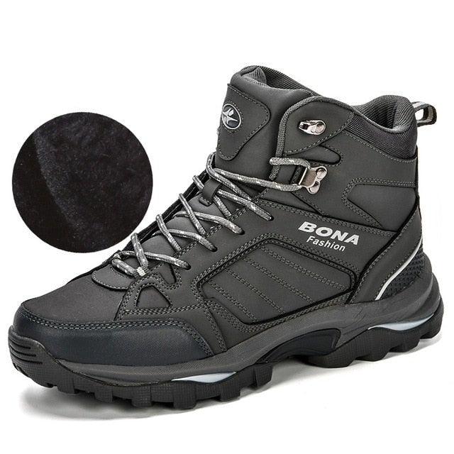 Modern Mens Boots Anti-Skidding Leather Shoes Popular Comfy Spring Autumn Men Shoes Short Plush Snow Boots Outdoor Warm Fur Lined Water Resistant Non Slip Mens Shoes Stevvex