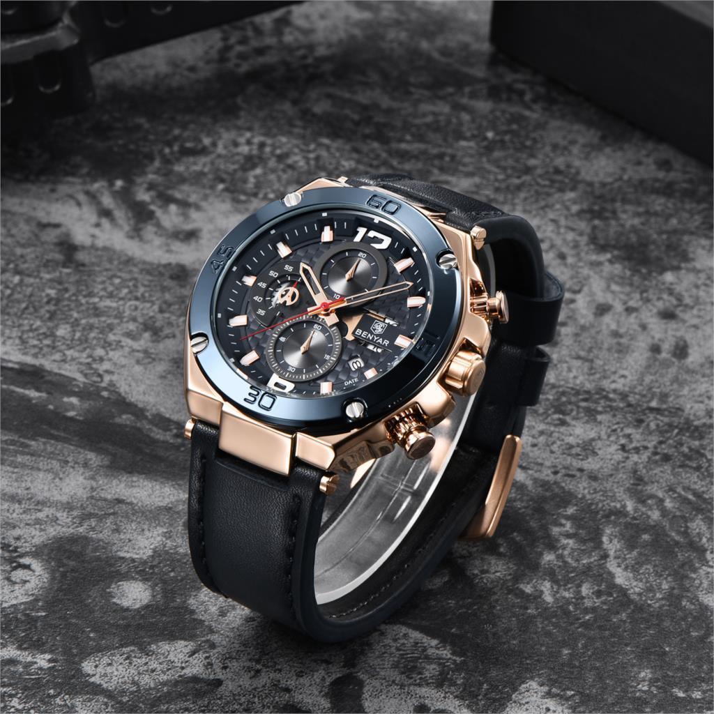 Multifunction Luxury 2021 Men's Watch Quartz Genuine Leather Strap Sport Chronograph Waterproof Men Wrist Watch Stevvex