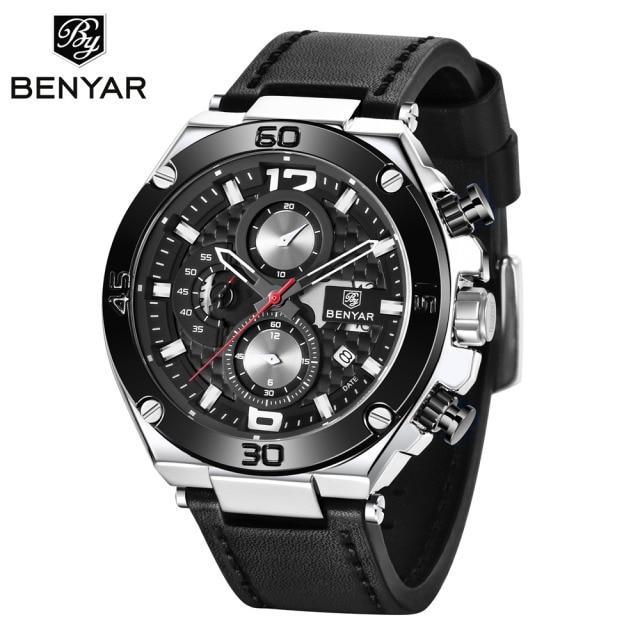 Multifunction Luxury 2021 Men's Watch Quartz Genuine Leather Strap Sport Chronograph Waterproof Men Wrist Watch Stevvex