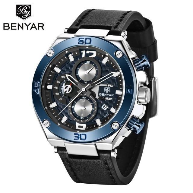Multifunction Luxury 2021 Men's Watch Quartz Genuine Leather Strap Sport Chronograph Waterproof Men Wrist Watch Stevvex
