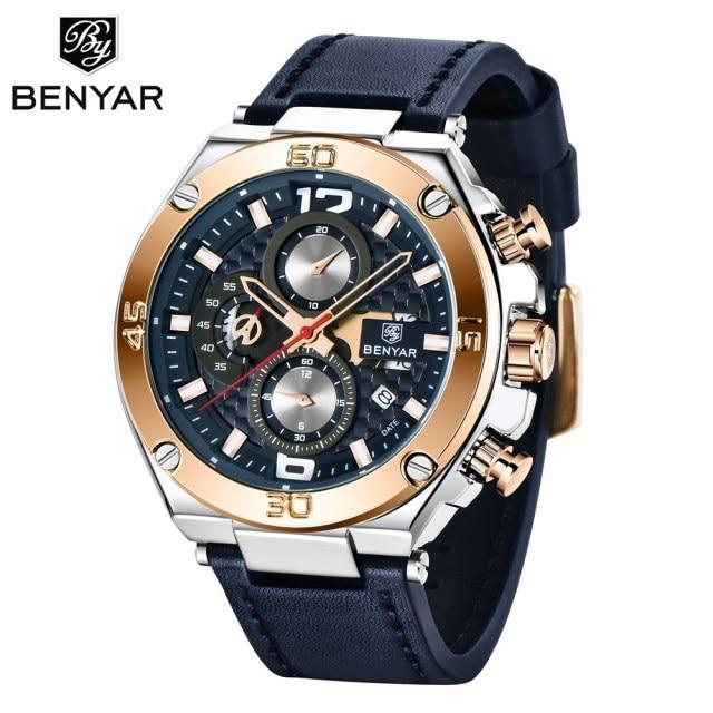 Multifunction Luxury 2021 Men's Watch Quartz Genuine Leather Strap Sport Chronograph Waterproof Men Wrist Watch Stevvex