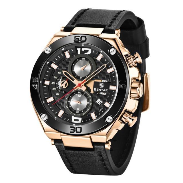 Multifunction Luxury 2021 Men's Watch Quartz Genuine Leather Strap Sport Chronograph Waterproof Men Wrist Watch Stevvex