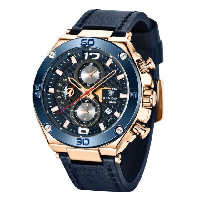 Multifunction Luxury 2021 Men's Watch Quartz Genuine Leather Strap Sport Chronograph Waterproof Men Wrist Watch Stevvex