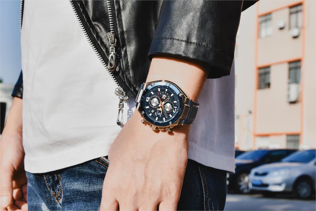 Multifunction Luxury 2021 Men's Watch Quartz Genuine Leather Strap Sport Chronograph Waterproof Men Wrist Watch Stevvex