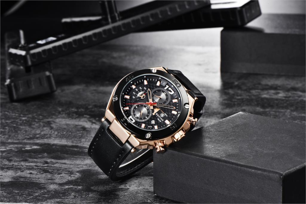 Multifunction Luxury 2021 Men's Watch Quartz Genuine Leather Strap Sport Chronograph Waterproof Men Wrist Watch Stevvex