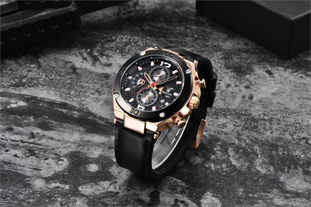 Multifunction Luxury 2021 Men's Watch Quartz Genuine Leather Strap Sport Chronograph Waterproof Men Wrist Watch Stevvex