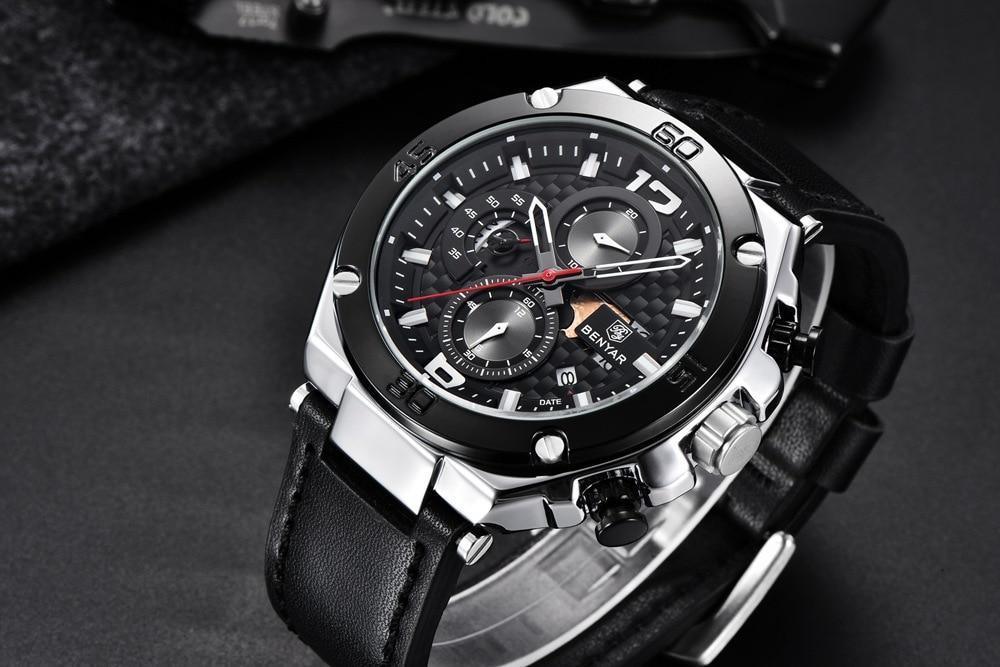 Multifunction Luxury 2021 Men's Watch Quartz Genuine Leather Strap Sport Chronograph Waterproof Men Wrist Watch Stevvex