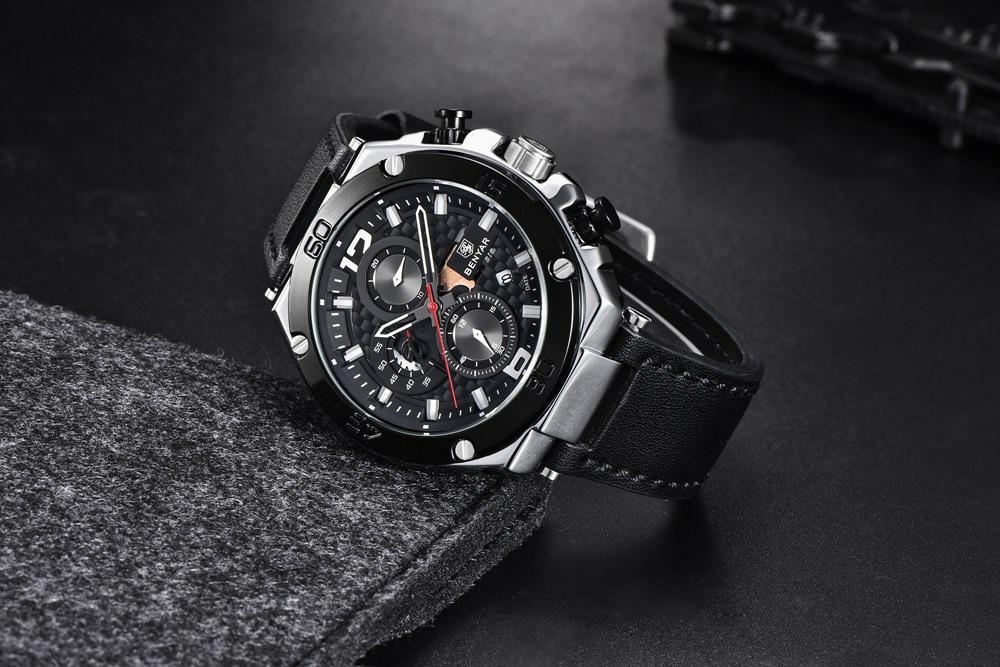 Multifunction Luxury 2021 Men's Watch Quartz Genuine Leather Strap Sport Chronograph Waterproof Men Wrist Watch Stevvex