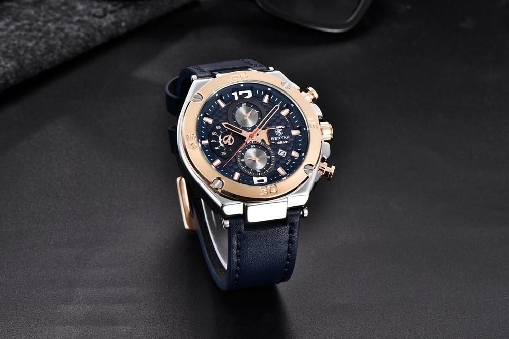 Multifunction Luxury 2021 Men's Watch Quartz Genuine Leather Strap Sport Chronograph Waterproof Men Wrist Watch Stevvex