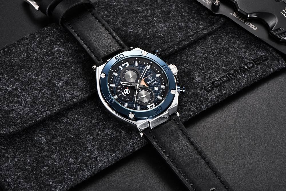 Multifunction Luxury 2021 Men's Watch Quartz Genuine Leather Strap Sport Chronograph Waterproof Men Wrist Watch Stevvex
