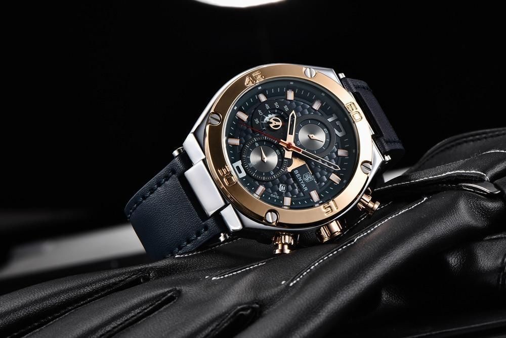 Multifunction Luxury 2021 Men's Watch Quartz Genuine Leather Strap Sport Chronograph Waterproof Men Wrist Watch Stevvex