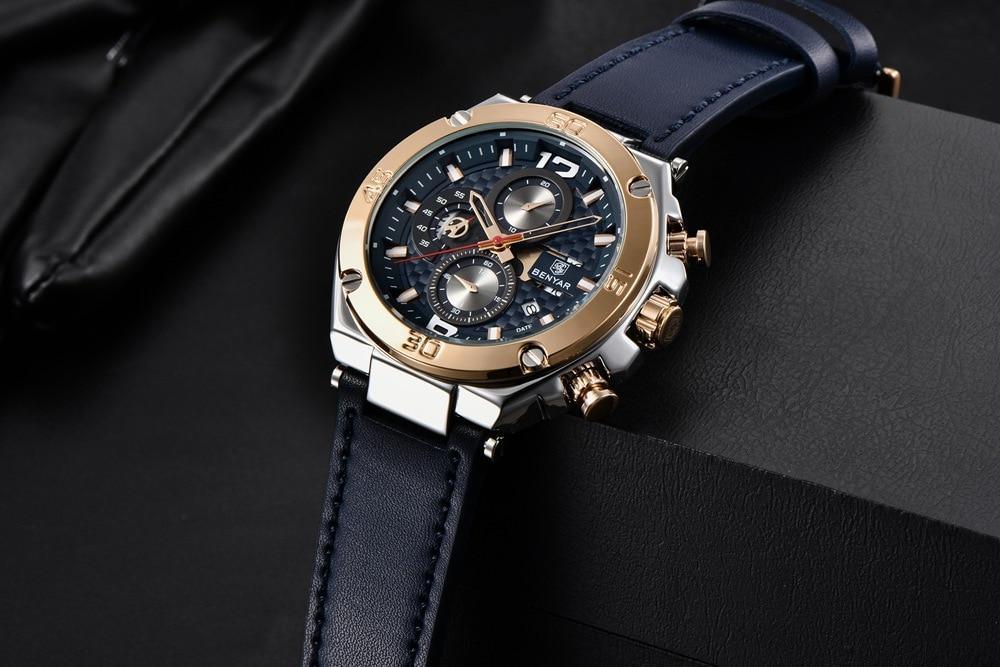 Multifunction Luxury 2021 Men's Watch Quartz Genuine Leather Strap Sport Chronograph Waterproof Men Wrist Watch Stevvex