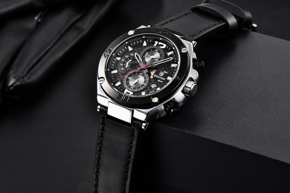 Multifunction Luxury 2021 Men's Watch Quartz Genuine Leather Strap Sport Chronograph Waterproof Men Wrist Watch Stevvex