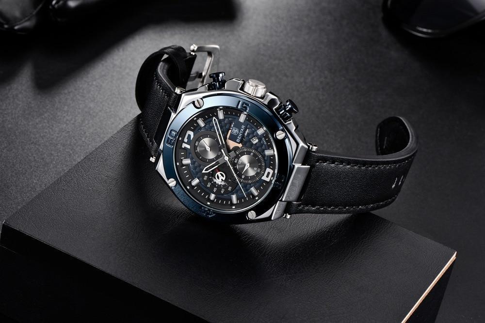 Multifunction Luxury 2021 Men's Watch Quartz Genuine Leather Strap Sport Chronograph Waterproof Men Wrist Watch Stevvex