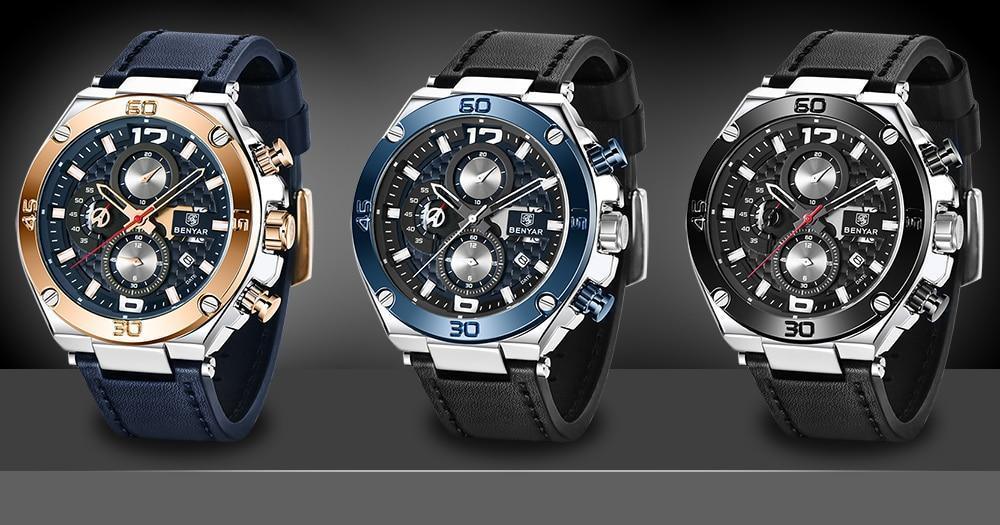 Multifunction Luxury 2021 Men's Watch Quartz Genuine Leather Strap Sport Chronograph Waterproof Men Wrist Watch Stevvex