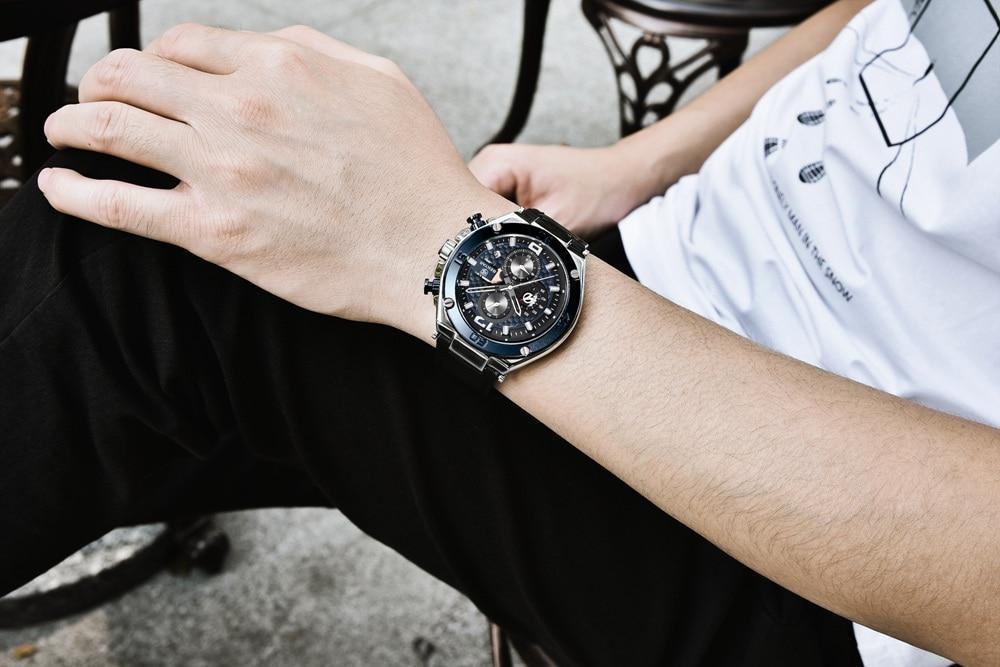 Multifunction Luxury 2021 Men's Watch Quartz Genuine Leather Strap Sport Chronograph Waterproof Men Wrist Watch Stevvex