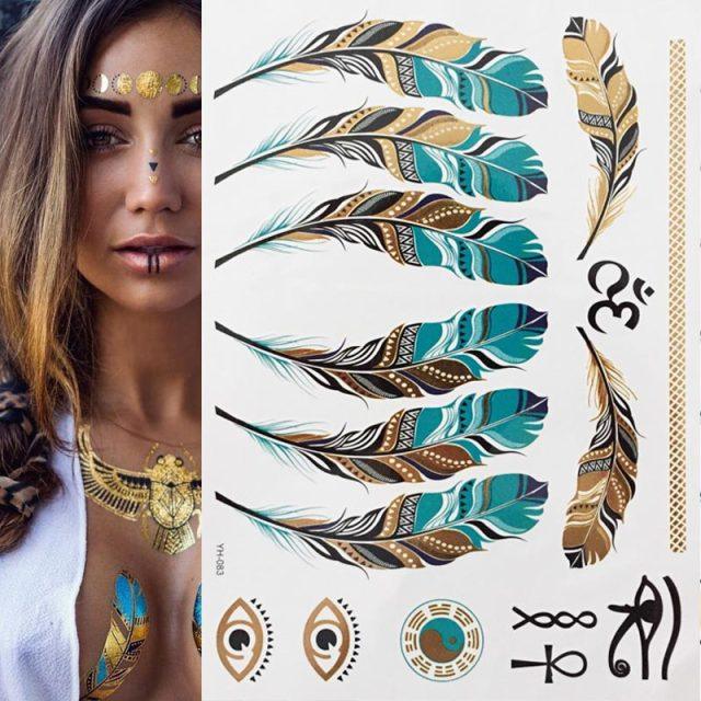 Luxury Flash Metallic Waterproof Temporary Tattoo Gold Silver Flower Tattoo Sticker Long Lasting Gold Design For Womens Stevvex