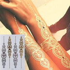 Luxury Flash Metallic Waterproof Temporary Tattoo Gold Silver Flower Tattoo Sticker Long Lasting Gold Design For Womens Stevvex