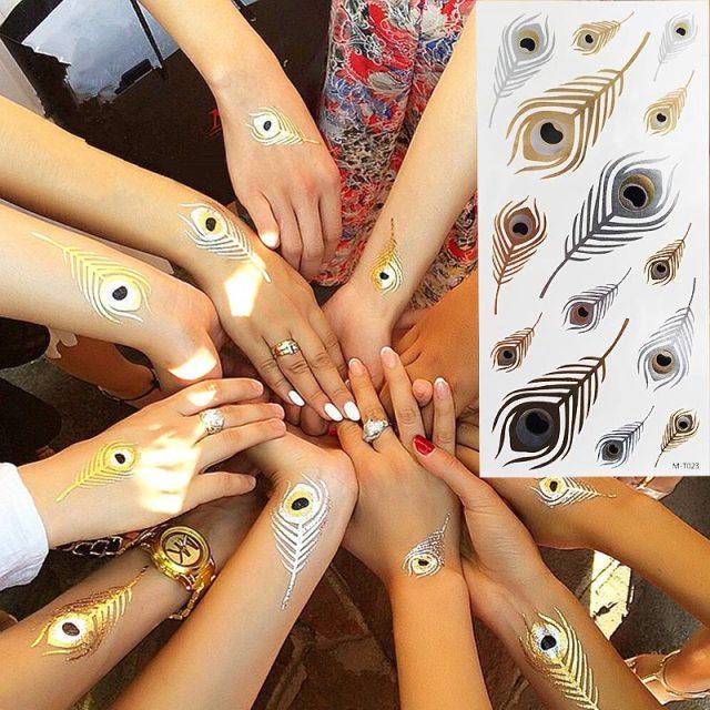 Luxury Flash Metallic Waterproof Temporary Tattoo Gold Silver Flower Tattoo Sticker Long Lasting Gold Design For Womens Stevvex