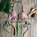 Women Push-up Bikini Swimwear Adjustable Swimsuit Bathing Suit Beachwear Women's Tie Bikini Lace Up Bottom String Swimsuit Bandage Swim Beach Wear Summer Comfortable Bikini Set Stevvex