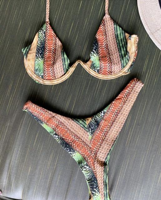 Women Push-up Bikini Swimwear Adjustable Swimsuit Bathing Suit Beachwear Women's Tie Bikini Lace Up Bottom String Swimsuit Bandage Swim Beach Wear Summer Comfortable Bikini Set Stevvex