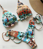 Women Push-up Bikini Swimwear Adjustable Swimsuit Bathing Suit Beachwear Women's Tie Bikini Lace Up Bottom String Swimsuit Bandage Swim Beach Wear Summer Comfortable Bikini Set Stevvex