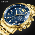 Luxury Men's Gold Business Watches Quartz Analogue Wristwatch Stainless Steel Waterproof Luminous Watch Stevvex