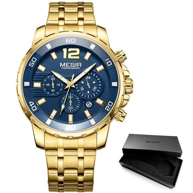 Luxury Men's Gold Business Watches Quartz Analogue Wristwatch Stainless Steel Waterproof Luminous Watch Stevvex