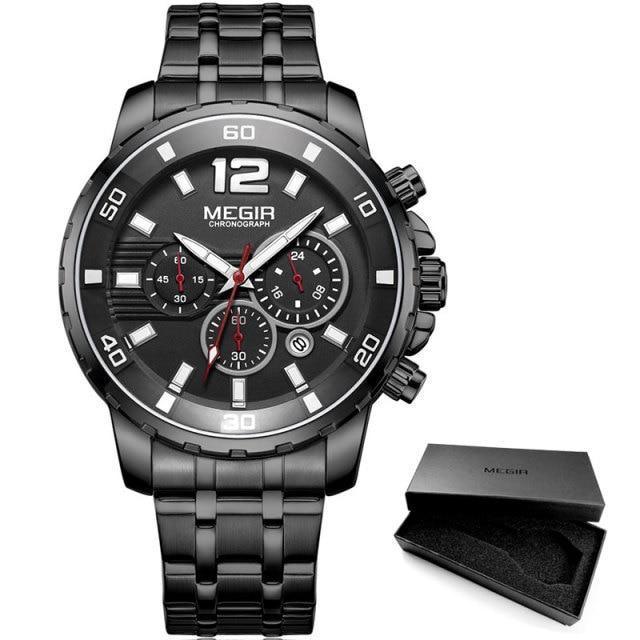 Luxury Men's Gold Business Watches Quartz Analogue Wristwatch Stainless Steel Waterproof Luminous Watch Stevvex