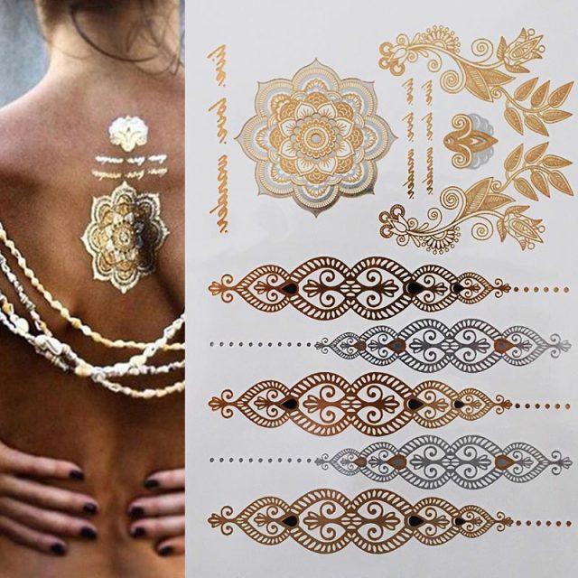 Luxury Metallic Gold Waterproof Temporary Tattoo Feather Elephant Fashion Different Design Tattoos For Womens Stevvex