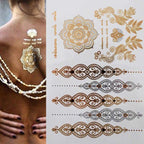 Luxury Metallic Gold Waterproof Temporary Tattoo Feather Elephant Fashion Different Design Tattoos For Womens Stevvex