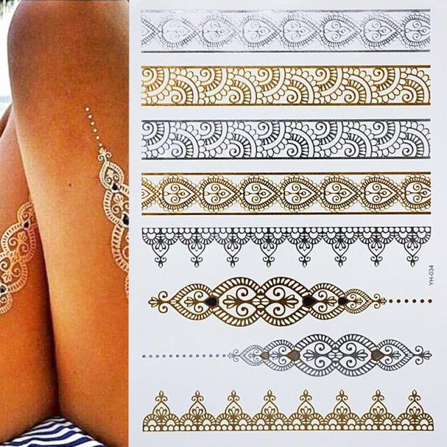 Luxury Metallic Gold Waterproof Temporary Tattoo Feather Elephant Fashion Different Design Tattoos For Womens Stevvex