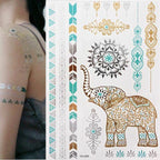 Luxury Metallic Gold Waterproof Temporary Tattoo Feather Elephant Fashion Different Design Tattoos For Womens Stevvex